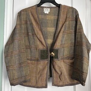 Veranda Wear Vintage Boho Plaid Open Front Jacket, Size S